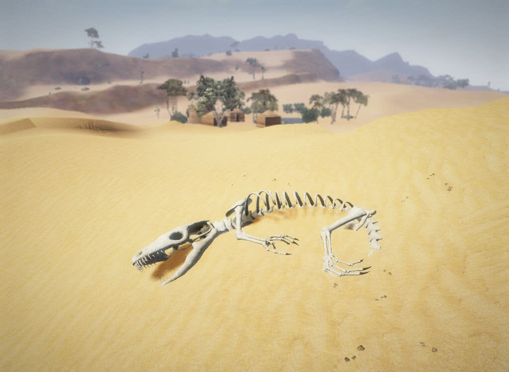 Скелет динозавра на песке - игра Готика 3