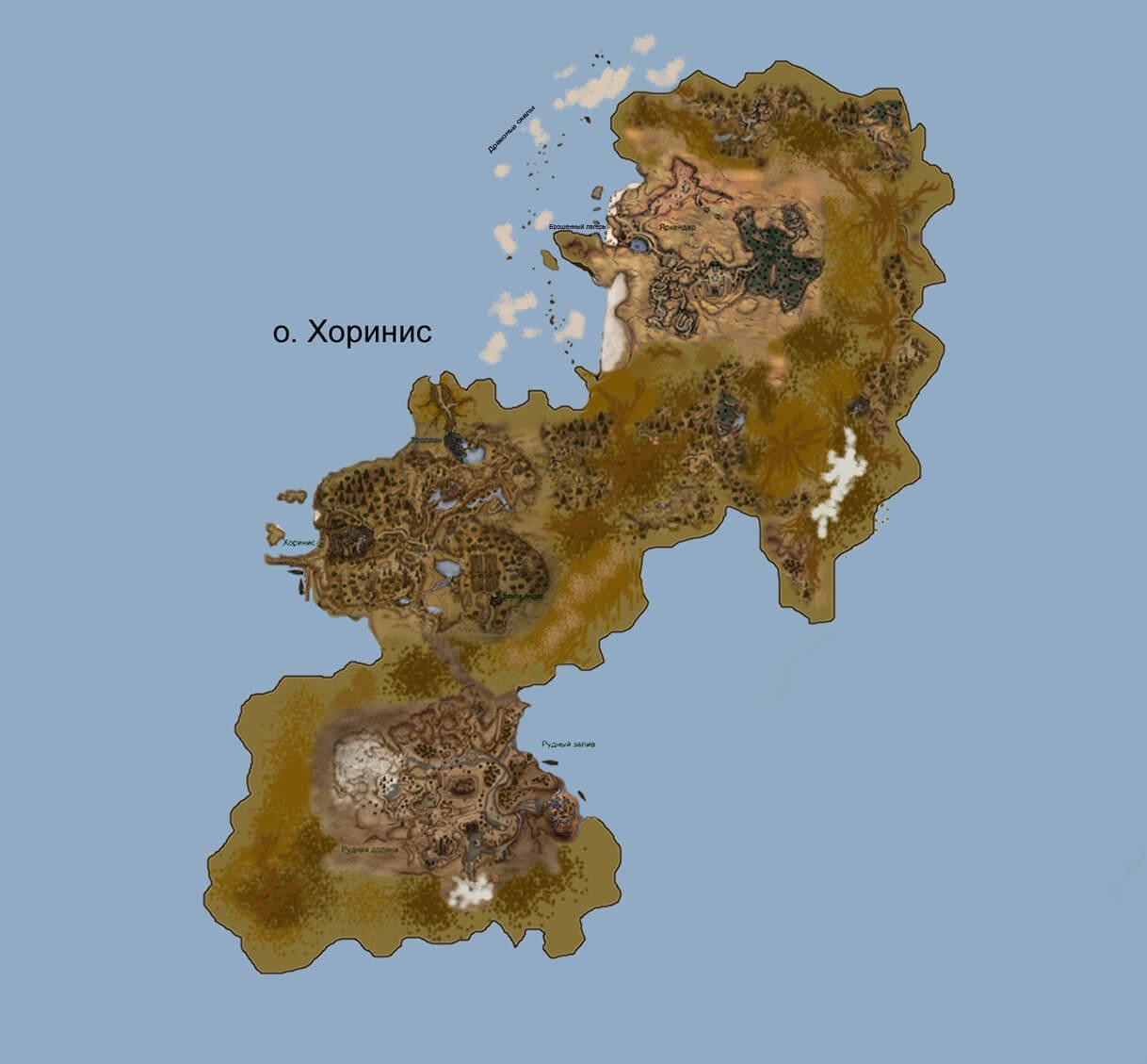 Готика 2 Ночь Ворона - полная карта острова Хоринис